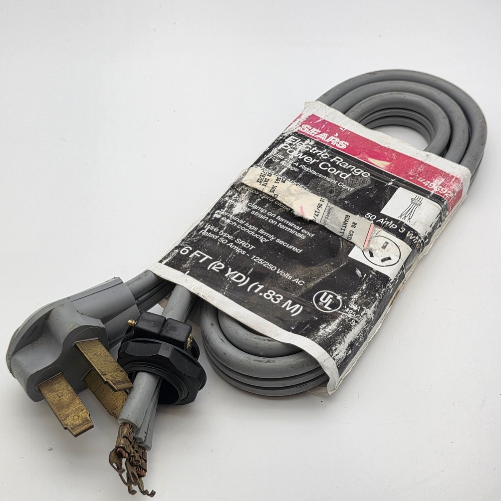 Sears Electric Range Power Cord 50 Amp 3 Wire 6 FT Gray 6FT
